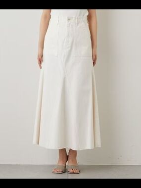 Cream White Cotton Maxi Skirt | A-Line | Utility Pockets | Minimalist | Sz 4